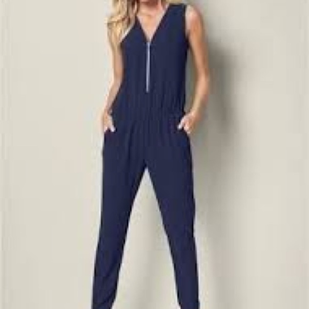Venus Navy Blue Jumpsuit Zip up Detail Size 8